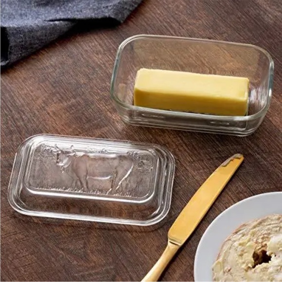 Arc International Cow Butter Dish 6-1/2- by 2-3/4-Inch refrigerator glass EUC - Picture 1 of 8